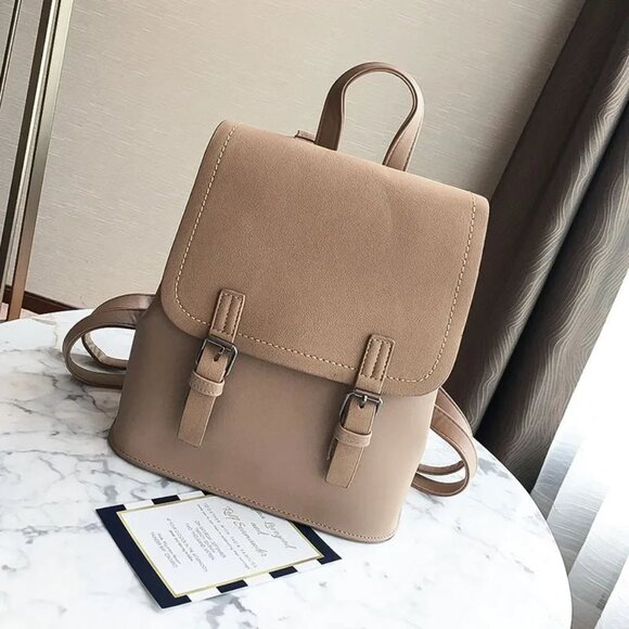City Chic Two-Tone Backpack Bookbag, Khaki Tan Beige main image 4